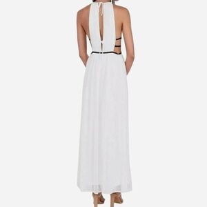 EXPRESS White maxi dress with black belt and tie back detail